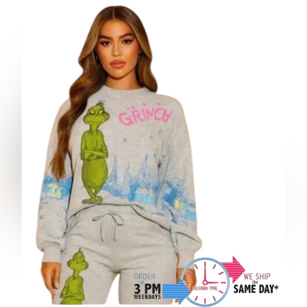 Dr Seuss Grinch sweatshirt Christmas Sweater Viral Grinch Sweater Grey NWT